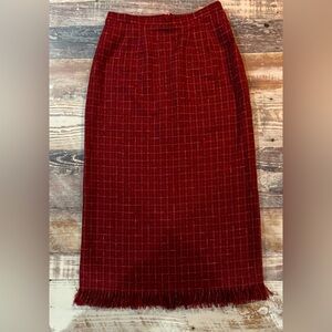Women’s Prophecy Dress, Red Tweed Pencil Skirt w/Fringe hem!